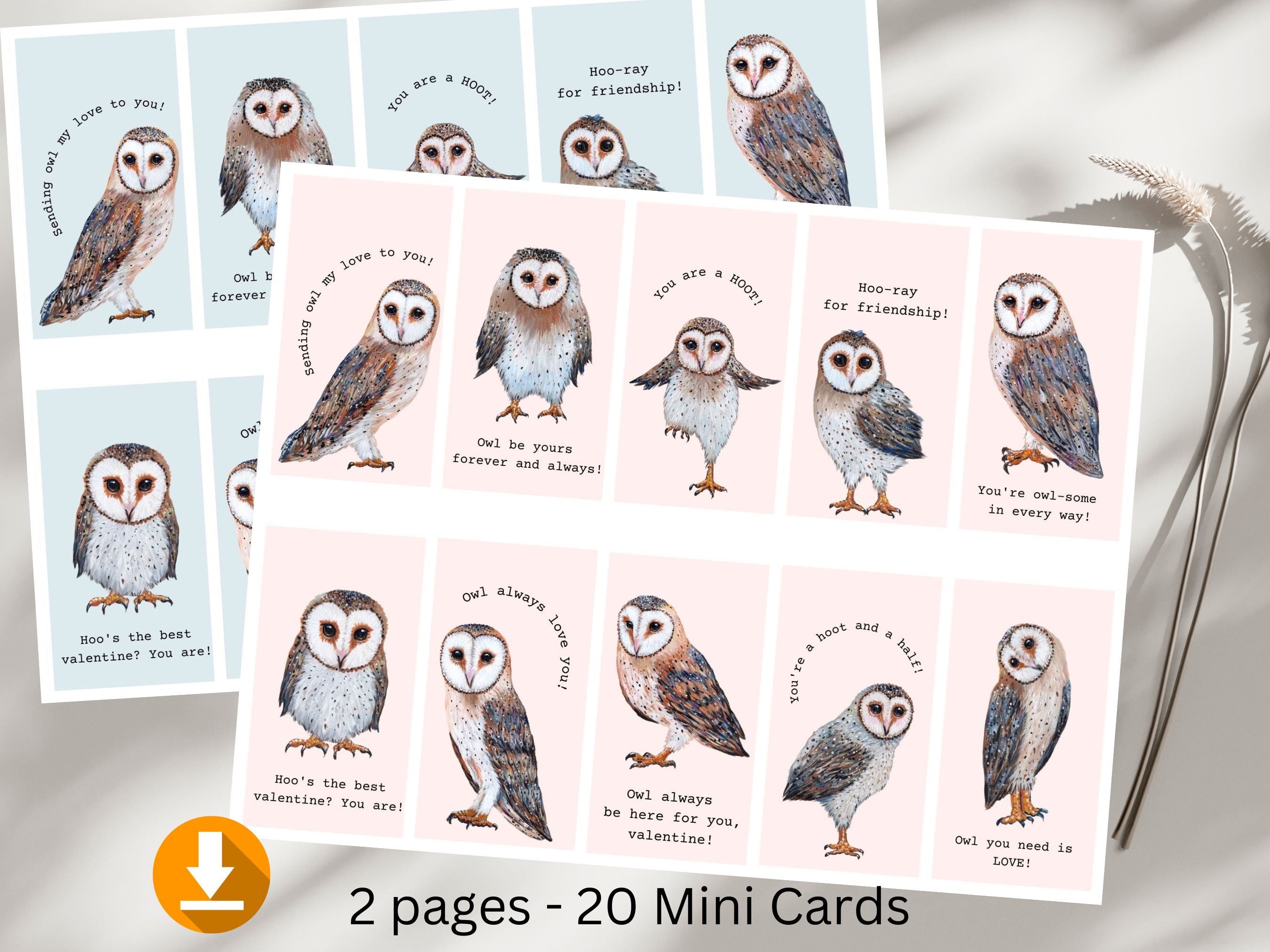 Mini Owl Valentine Cards: Classroom Valentines (Digital Download)