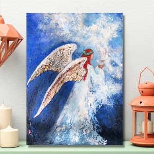 Original Angel and dove painting on canvas, Guardian Angel painting, Angel wall art, Angel artwork, Abstract Angel art, Angel, Angel decor