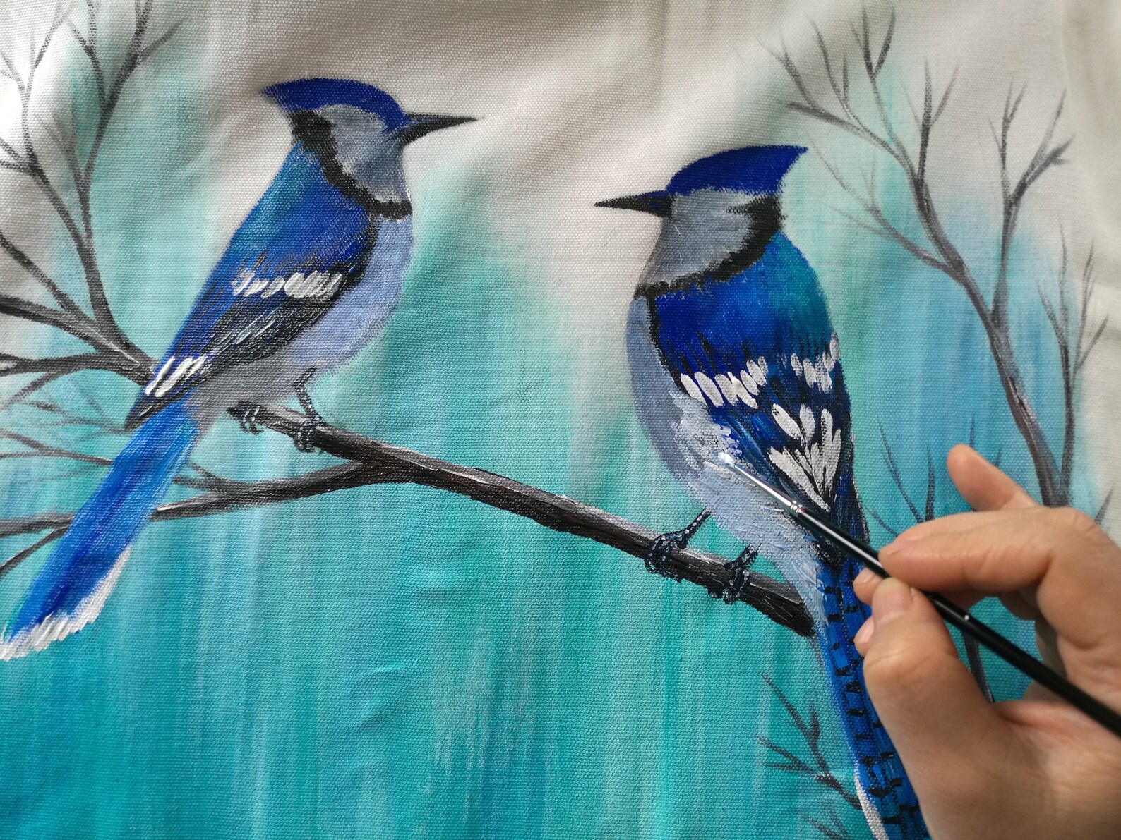 Hand Painted Pillow Blue Jay Pillow Bird Pillow Blue Jay Etsy Canada