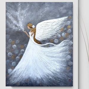 Original Angel Painting on Canvas: Impasto Spiritual Art