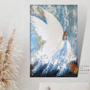 Original Angel painting on Canvas, Guardian Angel art, Angel wings painting, Angel art, Abstract Angel painting, Angel Wall Art, Angel Gift