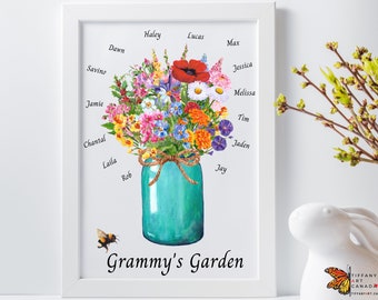 Personalized Family Birth Month Flowers Print, Mother's Day Gift, Gift for Mom, Family Name Birth Flower Bouquet, Personalized Family Garden