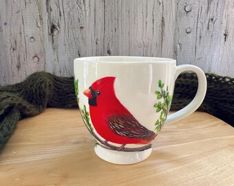 Hand Painted Cardinal Mug, Personalized Bird Lover Gift, Cardinal Gift for Mom, Memorial Gift, Bird Couple Coffee Cup