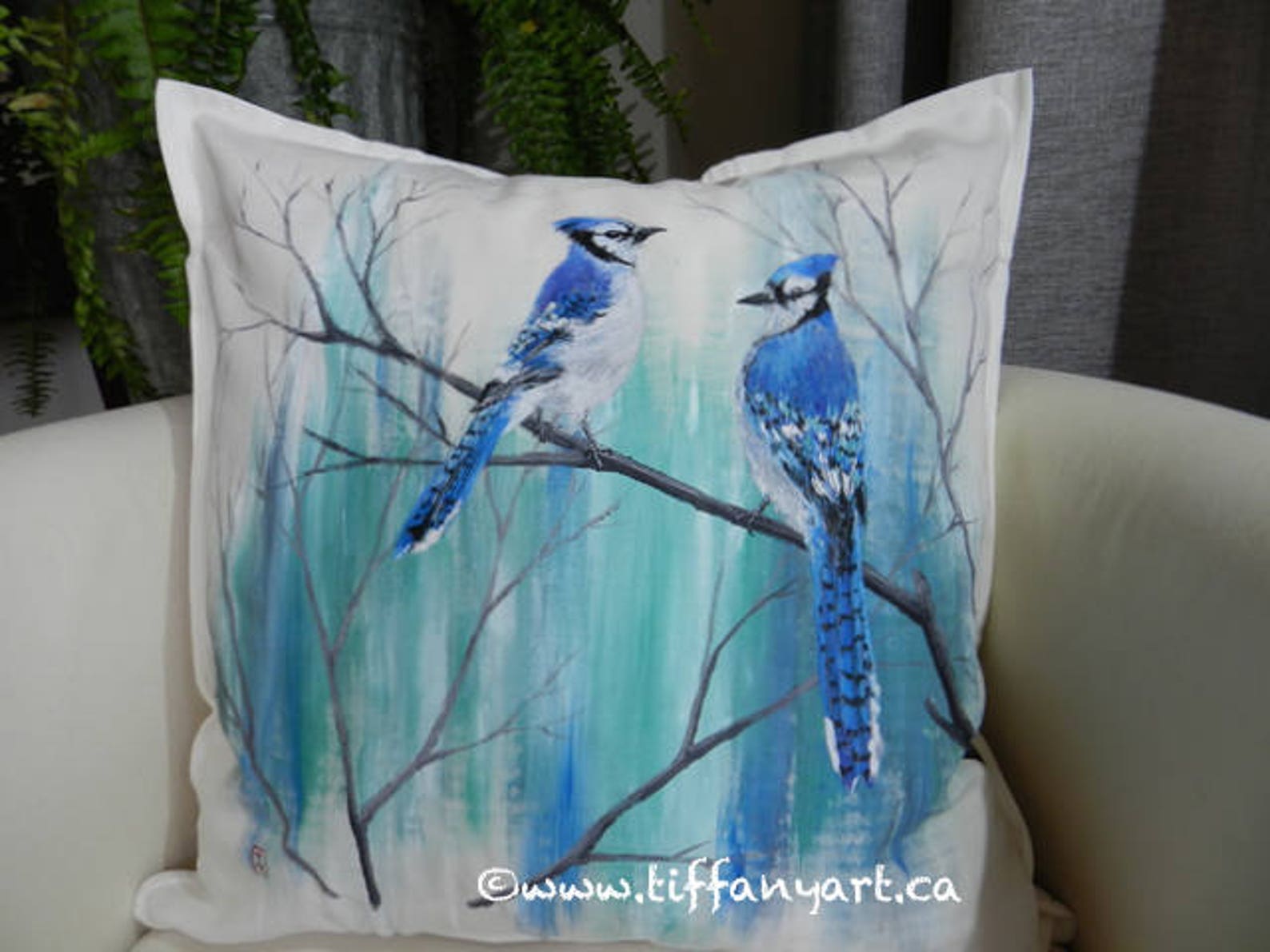 Hand Painted Pillow Blue Jay Pillow Bird Pillow Blue Jay Etsy Canada