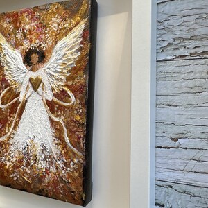キャンバスに描かれたオリジナルの天使の絵画、抽象的な翼のアート、守護天使の装飾 画像 2