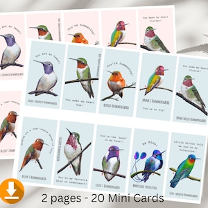 Digital 20 Mini Kolibri-Valentinstagskarte, Vogel-Valentinsgruß, Kinder-Valentinsgruß, Schul-Valentinsgruß, Kolibri-Karte, Kolibri-Geschenk, Vogel-Anhänger