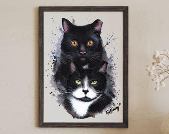 Portret kota na zamówienie, Kot malowany ręcznie, Obraz ze zdjęcia, Oryginalny obraz, Prezent dla właściciela kota, Prezent świąteczny dla mamy i taty kota, Prezent dla miłośnika zwierząt