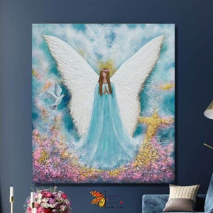 Guardian Angel Painting: Textured Acrylic Spiritual Art