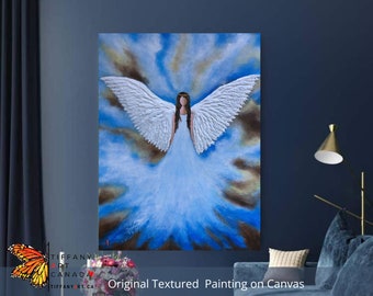 Original Angel Painting on Canvas, Abstract Wings Art, Guardian Angel Decor