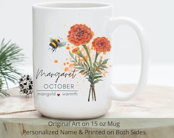 Personalized October Birth Flower Mug: Marigold Design