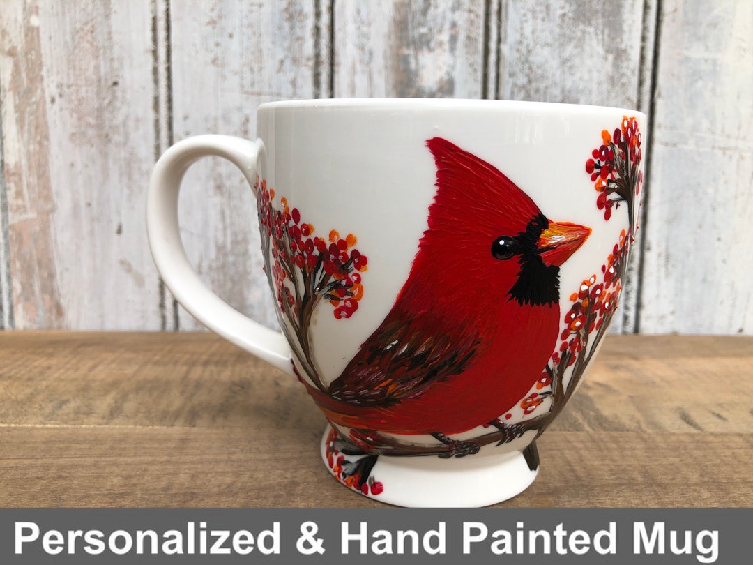Hand Painted Cardinal Mug, Cardinal Gifts, Cardinal Memorial Gift, Red