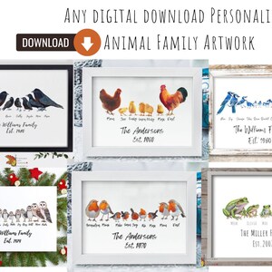 Impression numérique de famille d'animaux, impression d'art famille d'oiseaux, impression de famille d'animaux personnalisée, cadeau de fête des mères, cadeau de fête des pères, cadeau de maman