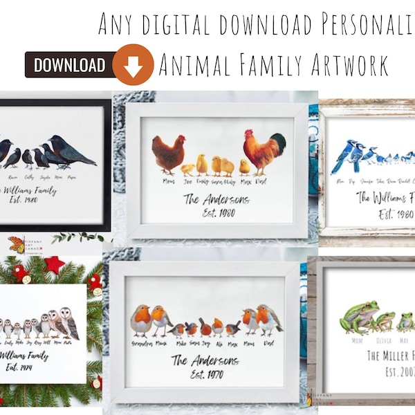 Digital Any Animal Family Print, Any Bird Family Art Print, Personalized Animal FamilyPrint, Mother's Day Gift, Father's Day Gift, Mom Gift