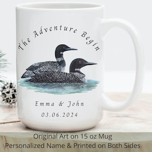Personalized Loon Couple Coffee Mug: Wedding Engagement Gift