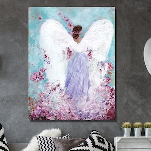 Handmade Angel Painting: Spiritual Guardian Angel Wall Art