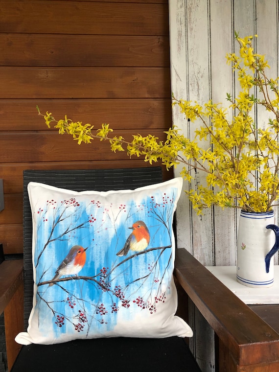 Love Birds Painting Painted Pillow Cover Cushion Cases Hand Painted Pillow Decorative Pillow Hand Painted Cushion Designer Pillow Etsy
