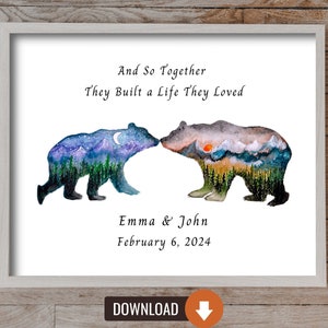 And So Together They Built a Life They Loved Print, Digital Couple gift, Personalized Animal Gift for Couple, Love Quote, Couple Bedroom Art
