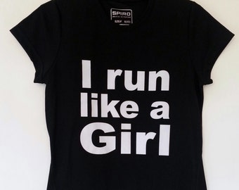 Feminist Black or Lime I Run Like A Girl Women's T-Shirt, Size 10 12 14 Running Workout Athlete Exercise Sport Political Breathable Top