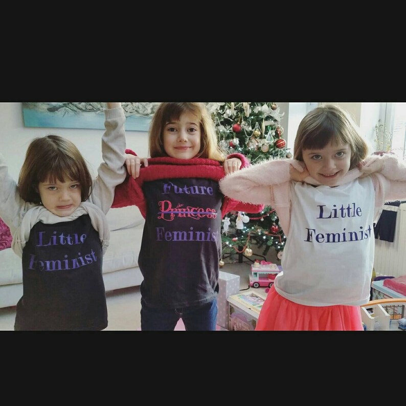 Feminism Children's 'Little Feminist' T-shirt Top Black White Kids Slogan Unisex Girls Boys Teen image 5