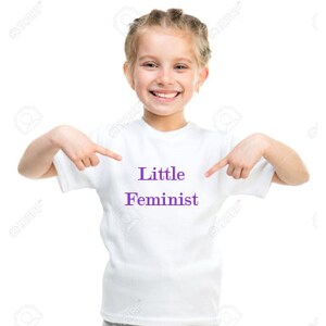 Feminism Children's 'Little Feminist' T-shirt Top Black White Kids Slogan Unisex Girls Boys Teen image 1