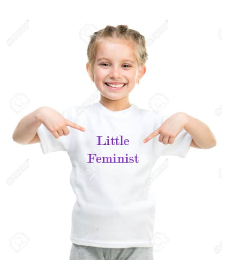 Feminism Children's 'Little Feminist' T-shirt Top Black White Kids Slogan Unisex Girls Boys Teen image 1