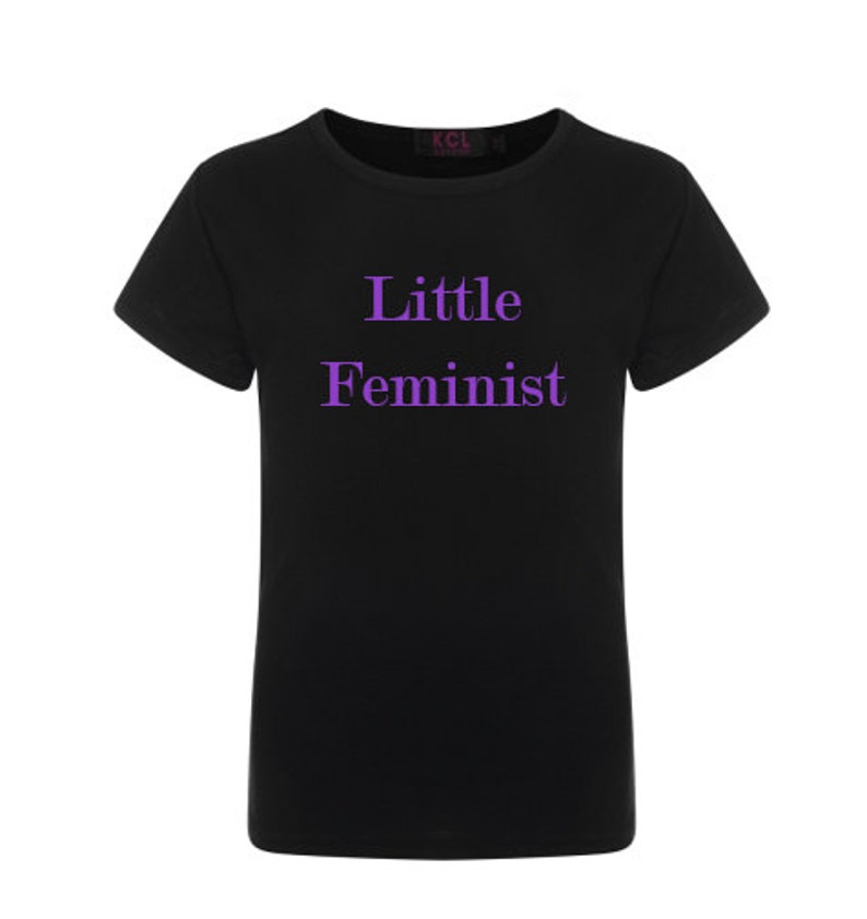 Feminism Children's 'Little Feminist' T-shirt Top Black White Kids Slogan Unisex Girls Boys Teen image 4