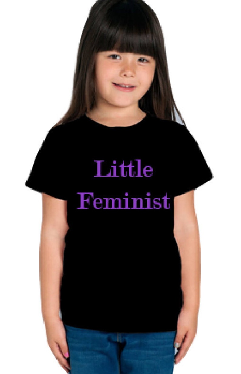 Feminism Children's 'Little Feminist' T-shirt Top Black White Kids Slogan Unisex Girls Boys Teen image 3