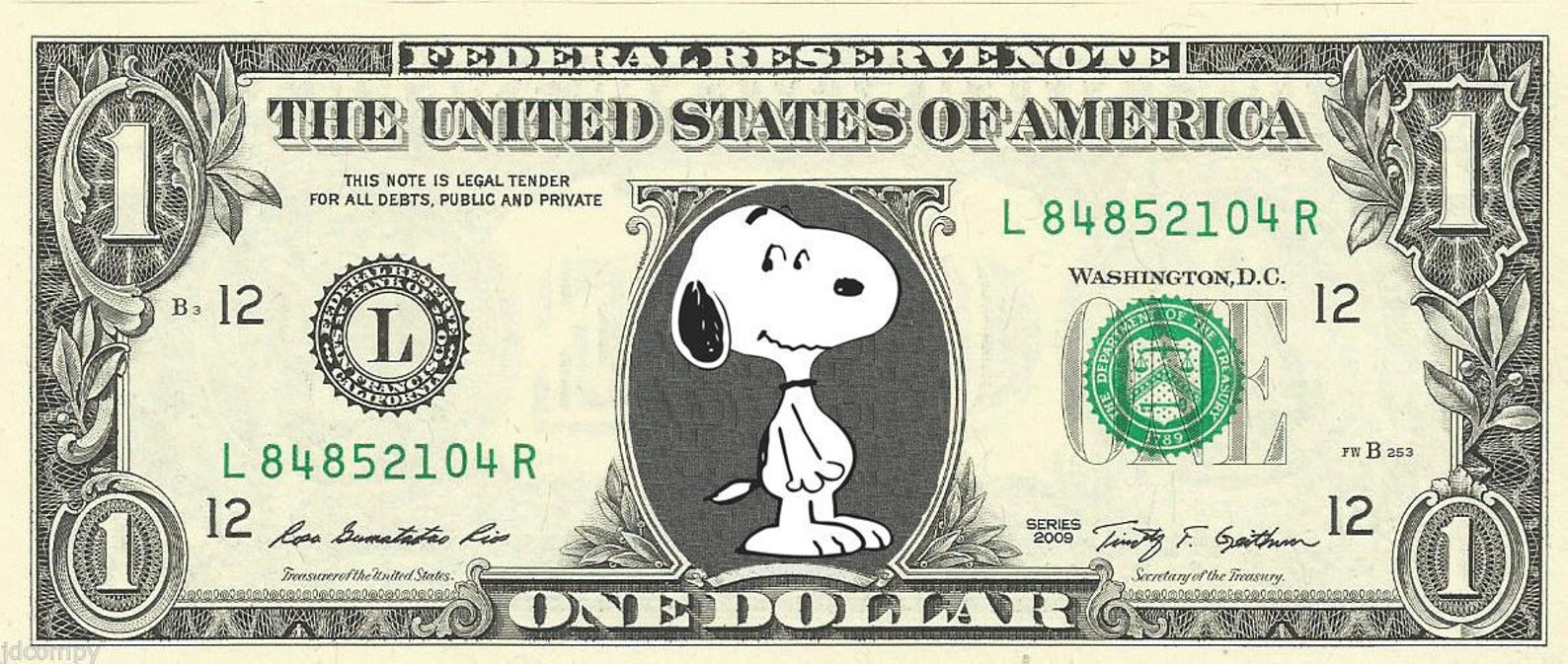 Snoopy peanuts Dollar Bill REAL Money Etsy