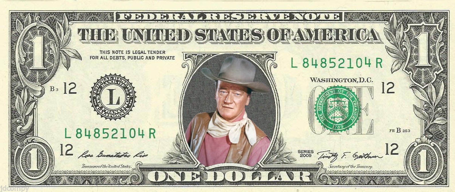 John Wayne the Duke color Dollar Bill REAL Money Etsy