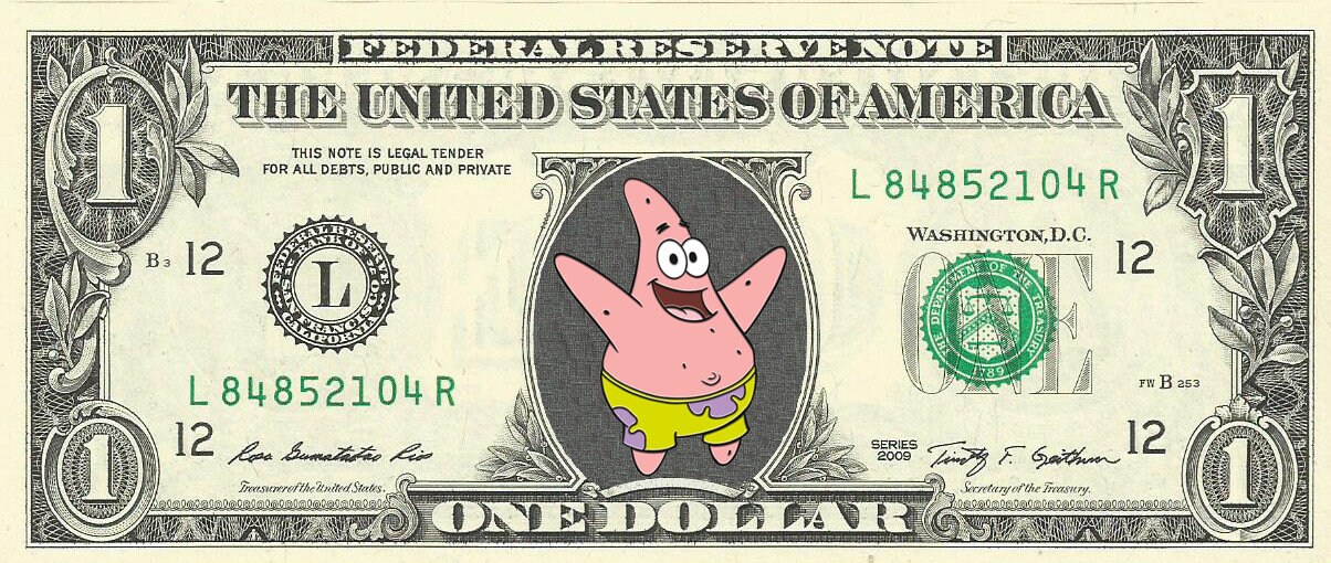 Patrick de Bob Esponja In Color Dollar Bill Real Money Etsy