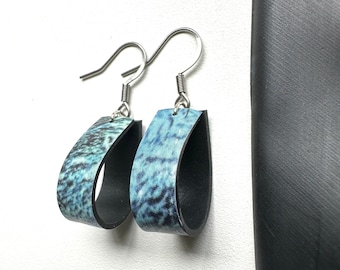 Blue water bicycle tube earrings