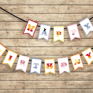Winnie the Pooh Birthday Pennant Banner Flags (birthday party, baby shower decoration) -Instant Download & Printable. Pastel banner.