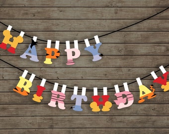 Banderines de cumpleaños de Winnie the Pooh 2 (decoración para fiestas, baby shower, guirnalda) Descarga instantánea e imprimible. Hazlo tú mismo. Cumpleaños en colores pastel