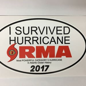 Naklejka Oval Survivor Hurricane IRMA firmy SBDdecals.com 1 dolar przekazany za każdą sprzedaną naklejkę