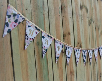 Happy Birthday banner Party celebration Rose gold bunting