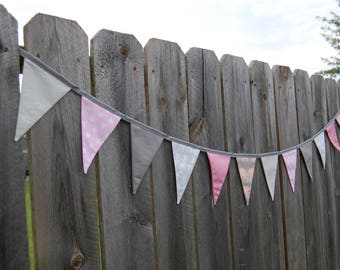 Gray pink, giraffe elephants banner Bunting nursery decor Baby shower