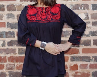 Hand Embroidered Mago Navy Blue Blouse