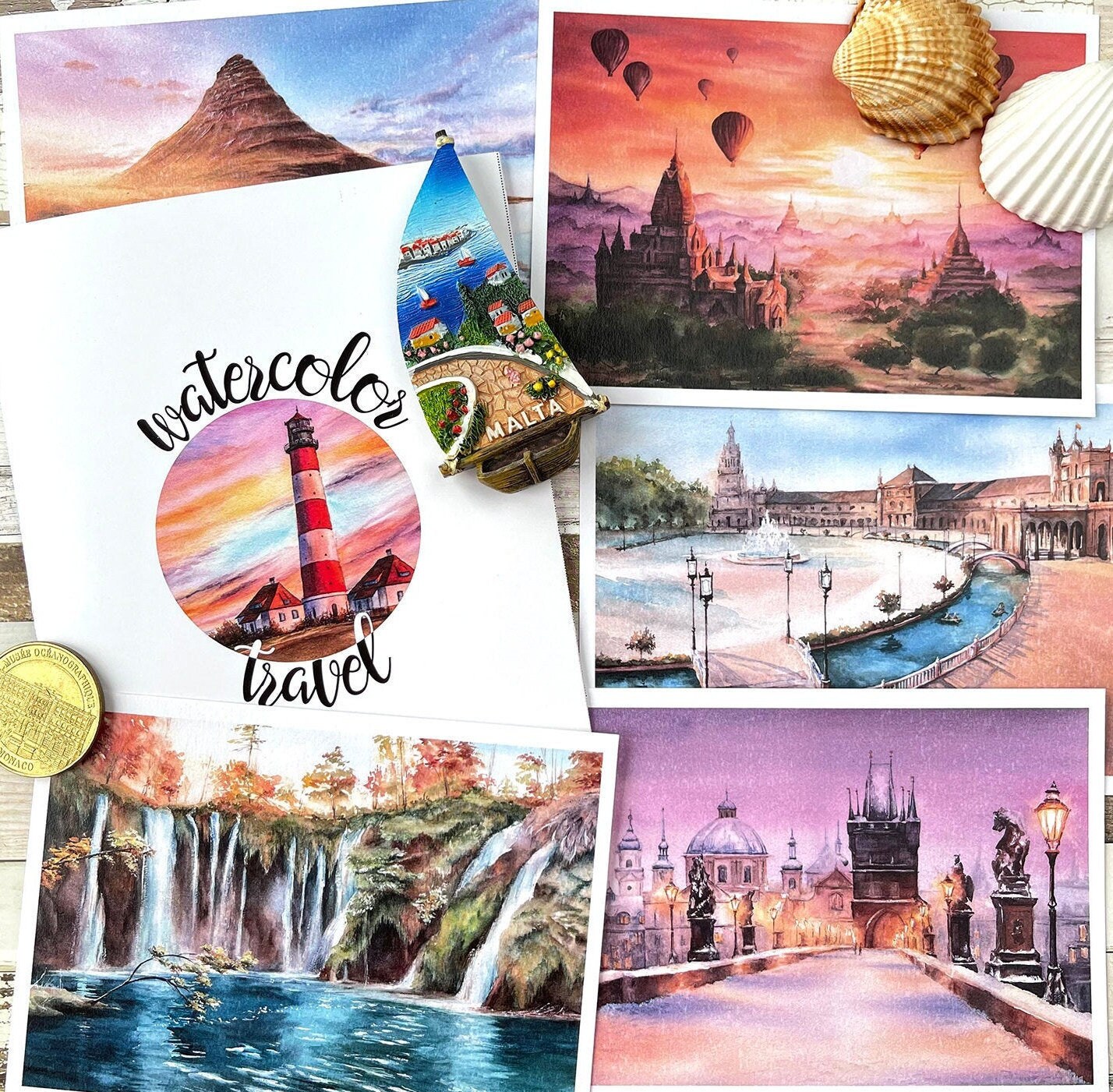 Travel watercolor printed postcards Set of 5 postcards Etsy