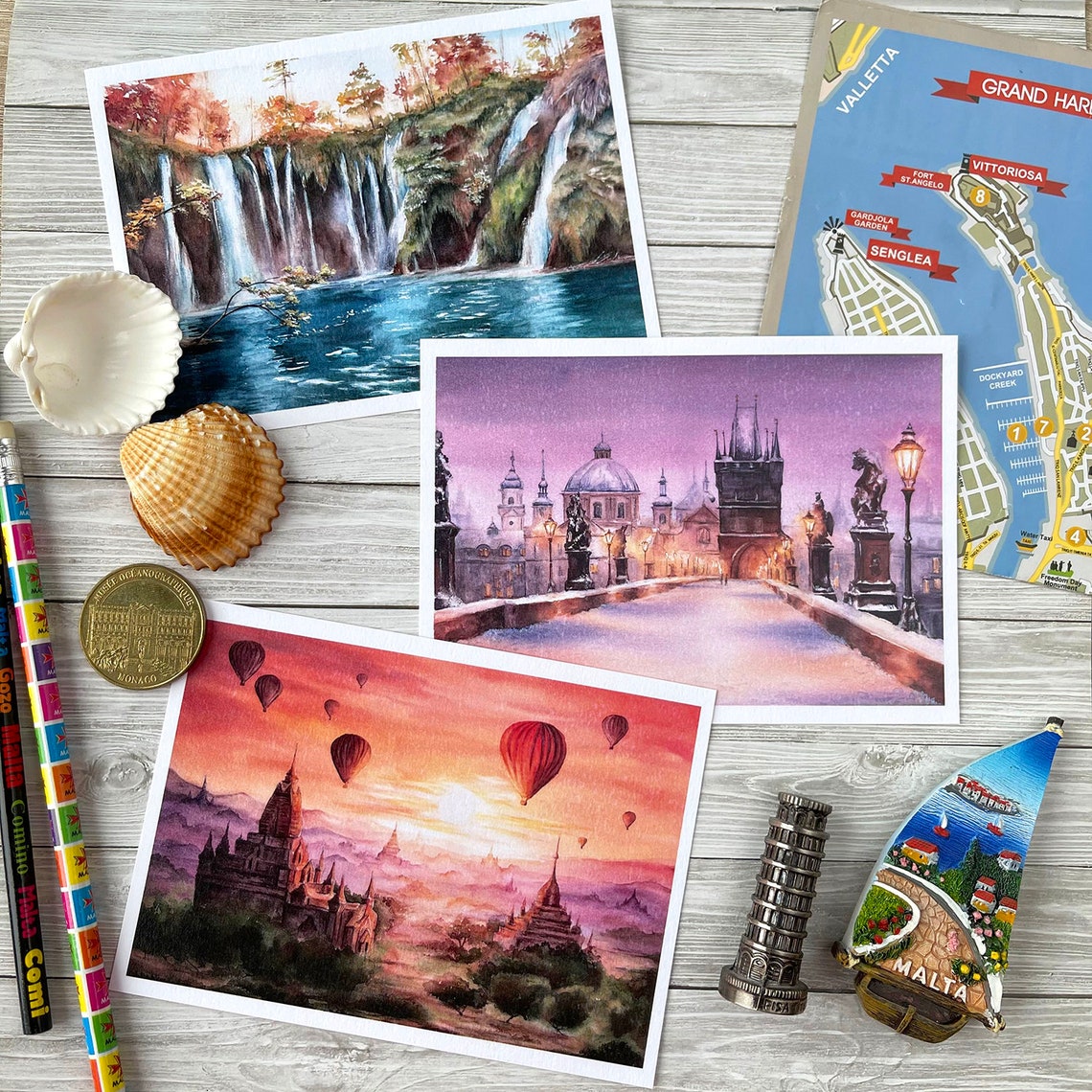 Travel watercolor printed postcards Set of 5 postcards Etsy