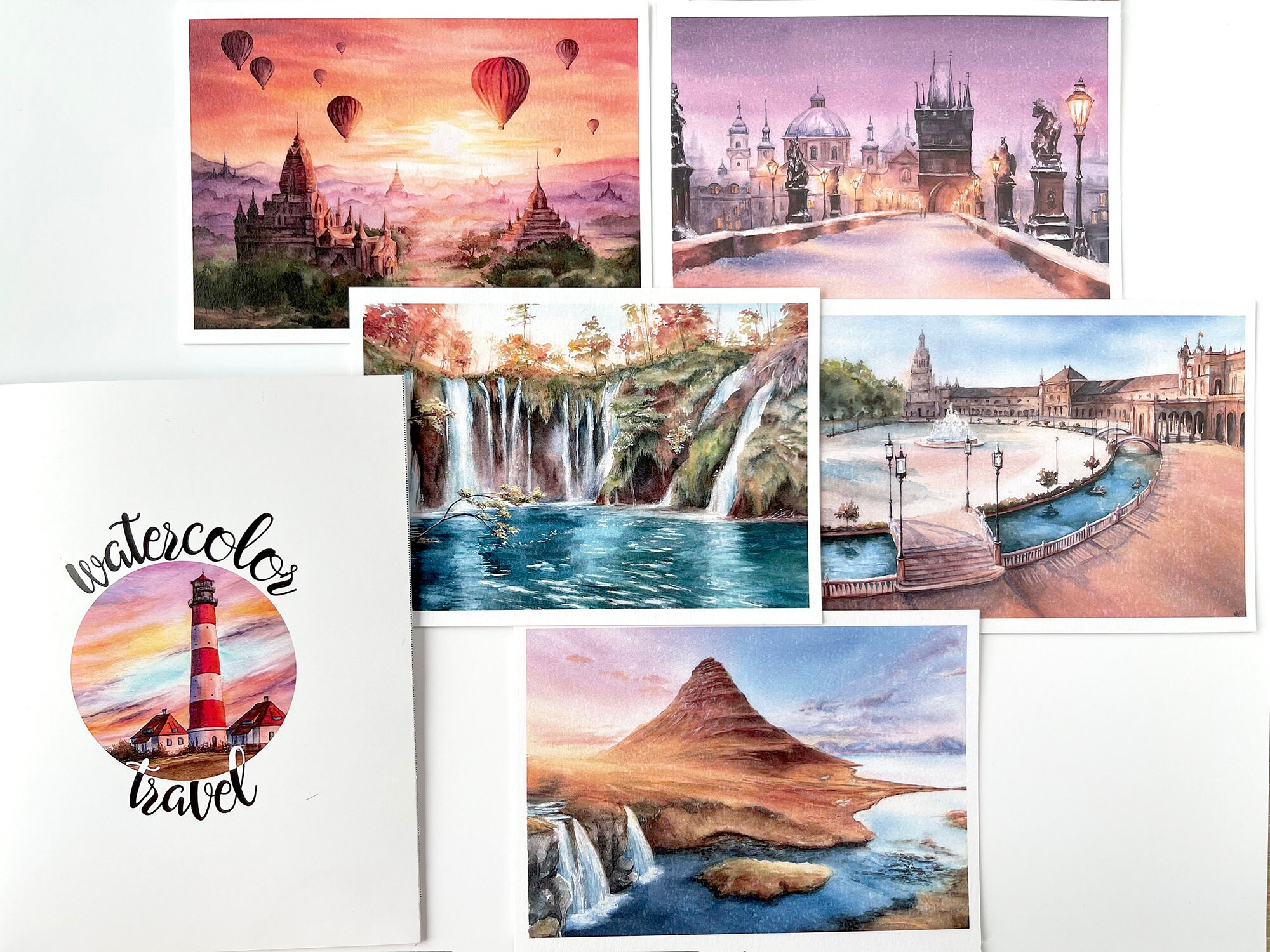 Travel watercolor printed postcards Set of 5 postcards Etsy