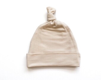 Newborn Baby Knot Hat Beige Tweed