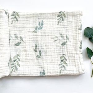 Green Leaves Bamboo Muslin Swaddle Blanket, Newborn Swaddle, Leaf Swaddle, Baby Swaddle