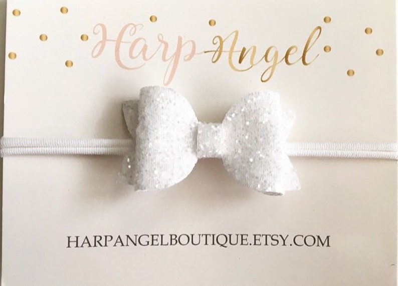 White Chunky Glitter Bow Headband or Hair Clip ~ 3 Sizes ~ Newborn Baby Toddler Girls Adult