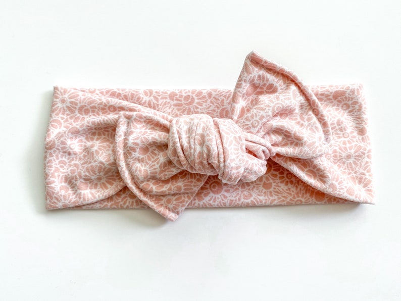 Blush Pink Small Floral Head Wrap Headband Pink Floral Headwrap Newborn Baby Toddler Girls head wrap knitted bow tie on head wrap