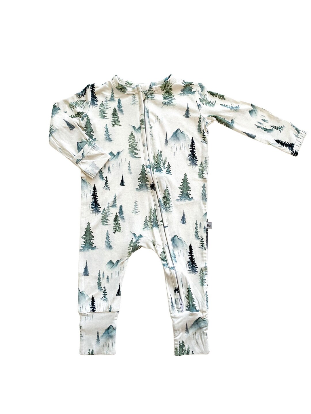 Smart Bamboo Zipper Romper + Beanie Set - Eucalyptus Leaves 0-3 M