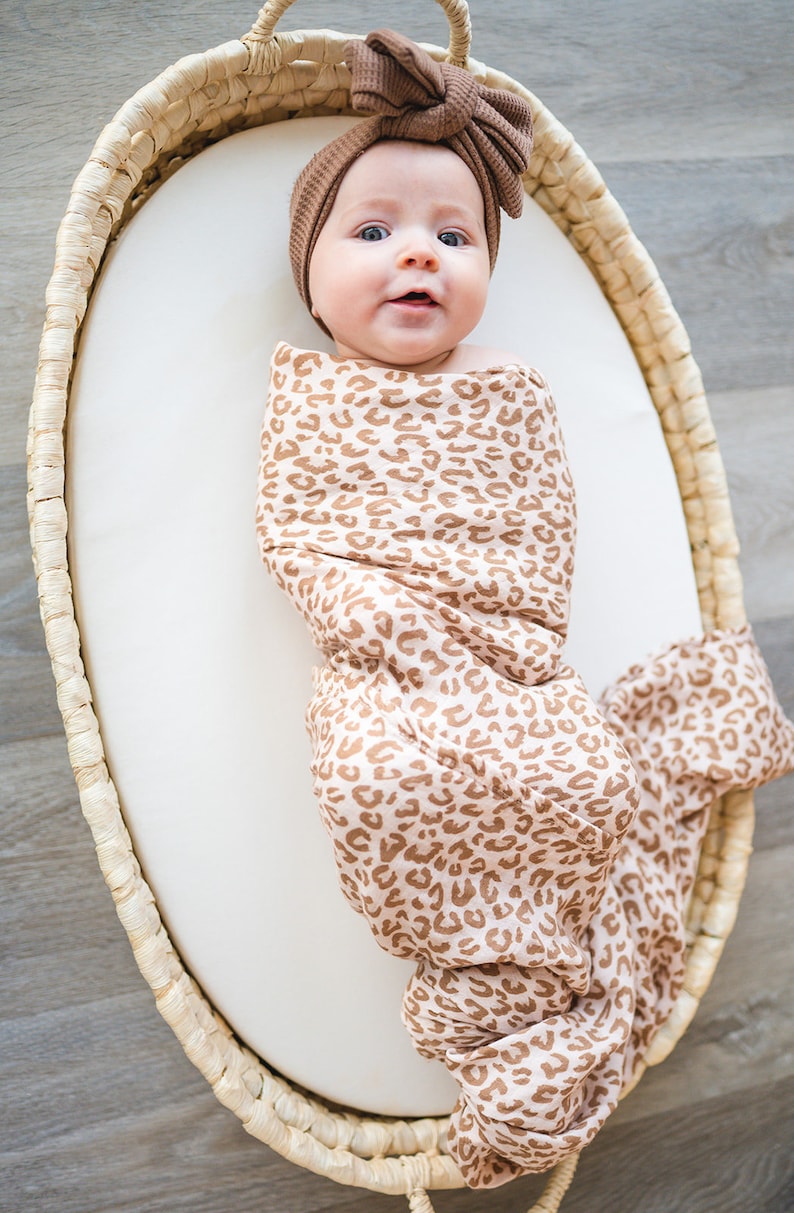 Brown Leopard Muslin Swaddle Blanket Newborn Swaddle Leopard Etsy