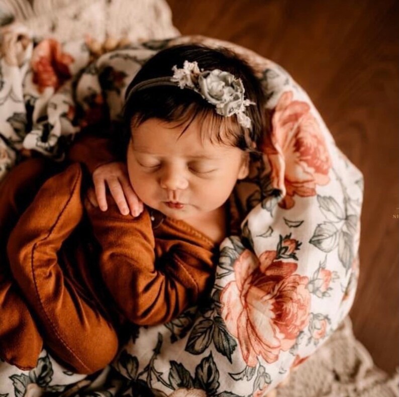 Rust & Cream Vintage Floral Muslin Swaddle Blanket Newborn Etsy