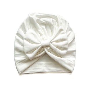 Baby Girl Off White Bow Turban, white bow hat, white baby hat, baby turban, white baby turban, white baby bow hat, white newborn turban image 2