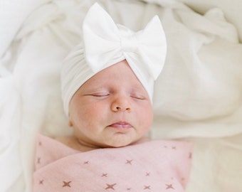 Baby Girl Off White Bow Turban, white bow hat, white baby hat, baby turban, white baby turban, white baby bow hat, white newborn turban