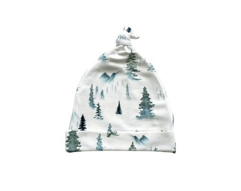 Cappellino verde foresta per neonati, cappellino per neonato da ospedale, cappellino unisex, cappellino con albero, cappellino con nodo per neonati, cappellino con nodo foresta